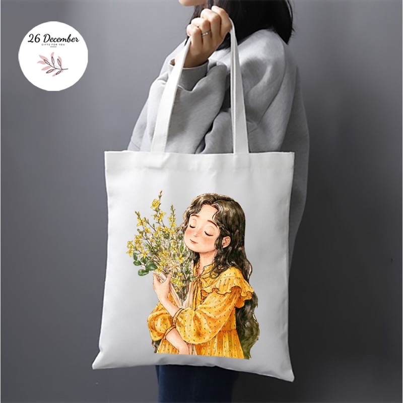 Túi tote túi vải Canvas phong cách Hàn quốc có khóa miệng đi học đi chơi thời trang ulzzang