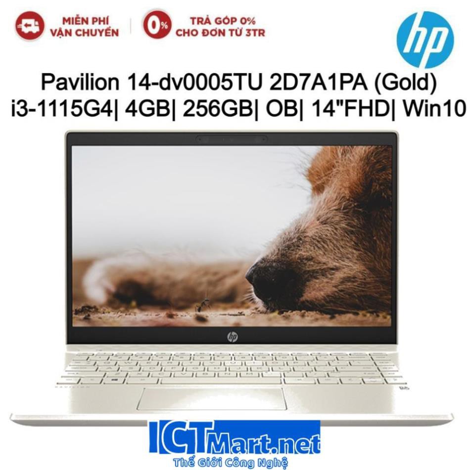 Laptop HP Pavilion 14-dv0005TU 2D7A1PA (Gold) i3-1115G4| 4GB| 256GB| OB| 14"FHD| Win10+Office