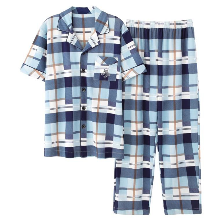 Đồ bộ Pijama cộc tay họa tiết sọc Caro style Hàn Quốc-Đồ bộ nam vải COTTON 100% dày dặn & thông thoáng (613) mềm