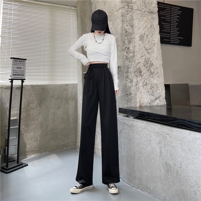 Quần Dài Ống Rộng Lưng Cao Thời Trang Mùa Hè Phong Cách Hàn Quốc Cho Nữ