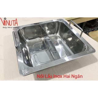 Nồi inox 2 ngăn, xoong nấu lẩu inox 2 đáy hình vuông