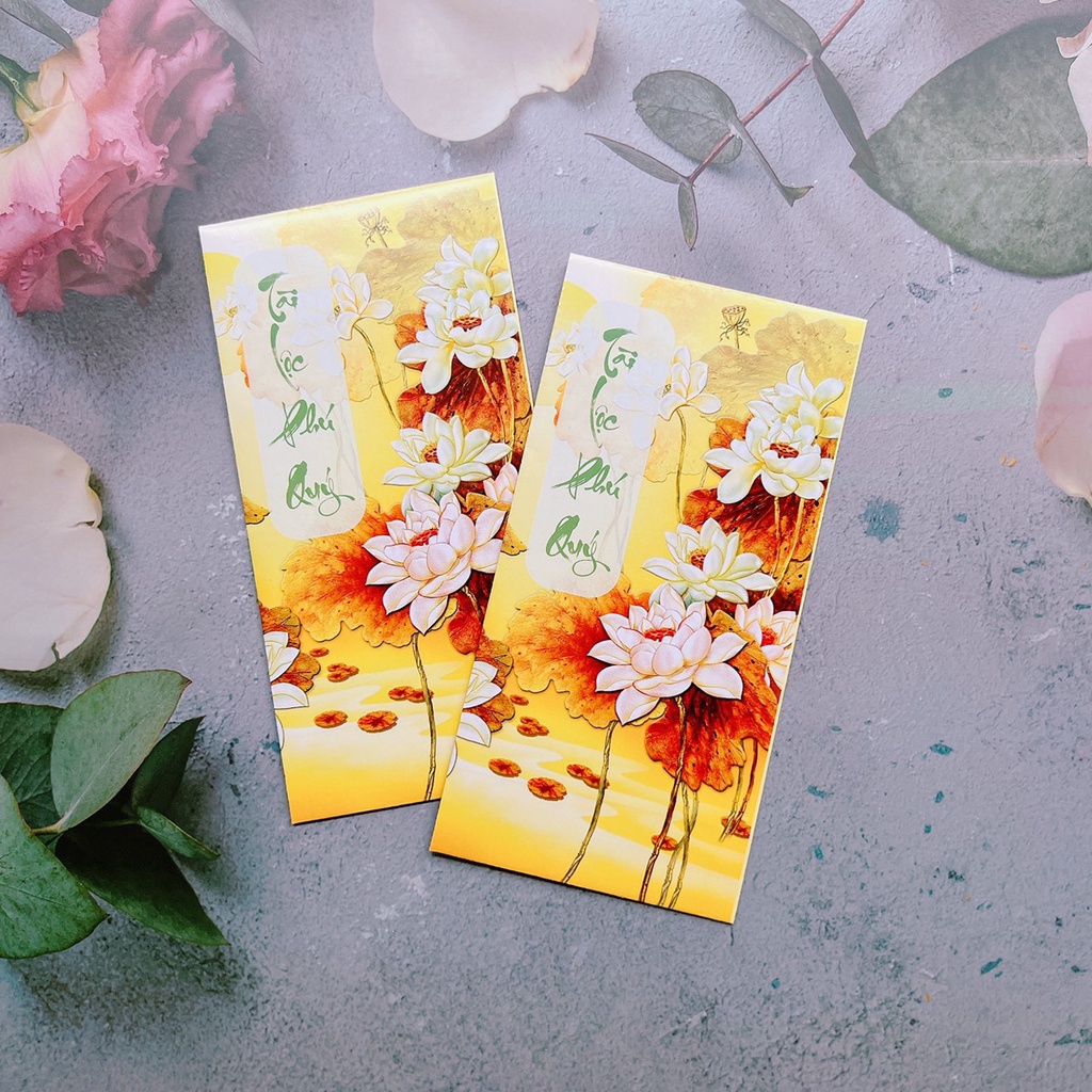 Bộ 100 bao lì xì HOA KHAI PHÚ QUÝ lộng lẫy - Giấy bóng c150 loại 1 2024, bao lì xì tết