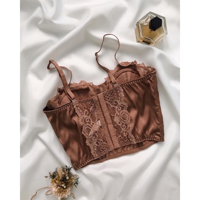 Áo corset nâu ren đậm 2hand