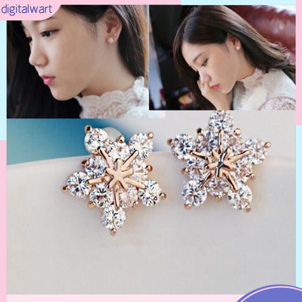 Cặp khuyên tai xỏ lỗ thiết kế hình hoa đính đá quý nhân tạo xinh xắn dễ thương dành cho nữ