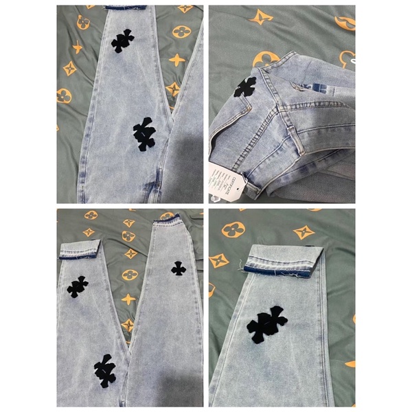Quần bò chữ thập da gấu quần phối màu👖👖👖