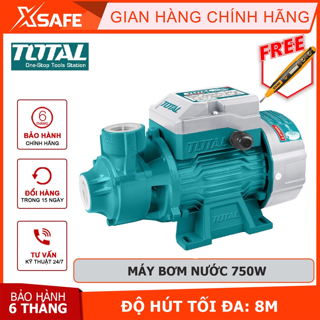 Máy bơm nước TOTAL TWP17506 Máy bơm công suất 750W(1HP), mô tơ dây đồng, chiều dài dây cáp 0.15m - Chính hãng [XSAFE]