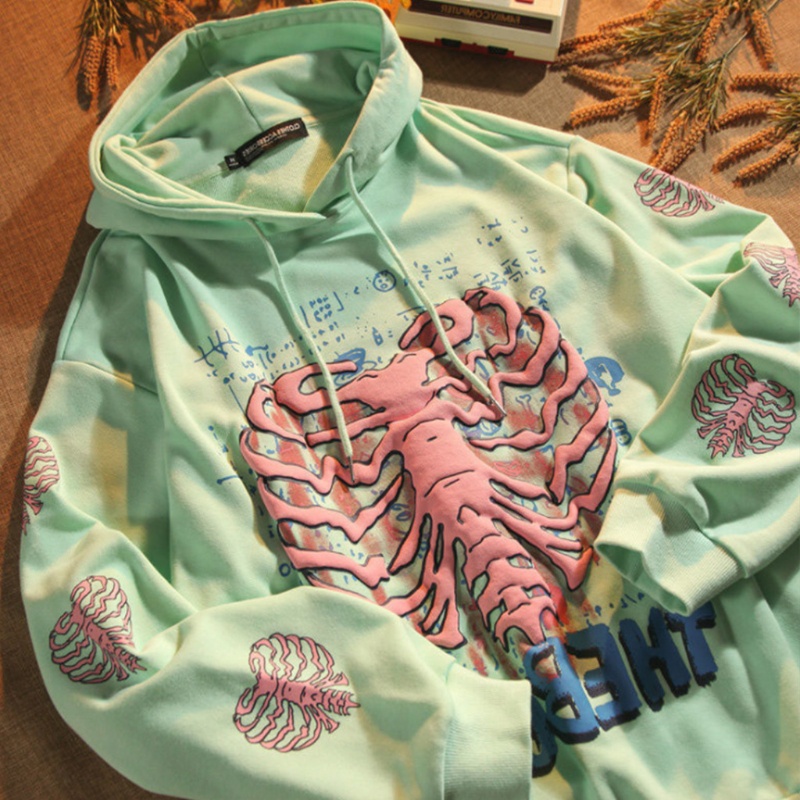 Áo hoodie tay dài dáng rộng in họa tiết xương người phong cách Harajuku hiphop đường phố cho nữ | BigBuy360 - bigbuy360.vn
