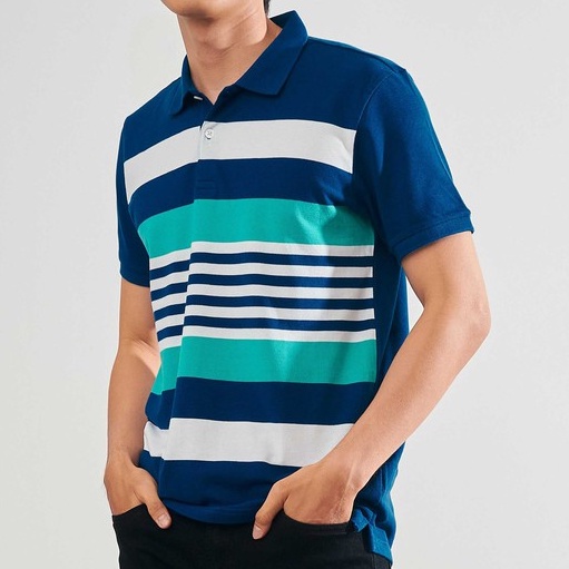 [Mã BMLTA50 giảm 10% đơn 99K] Áo Polo có cổ nam SATOSHI SAPL47 xanh sọc ngang chất thun cotton co dãn