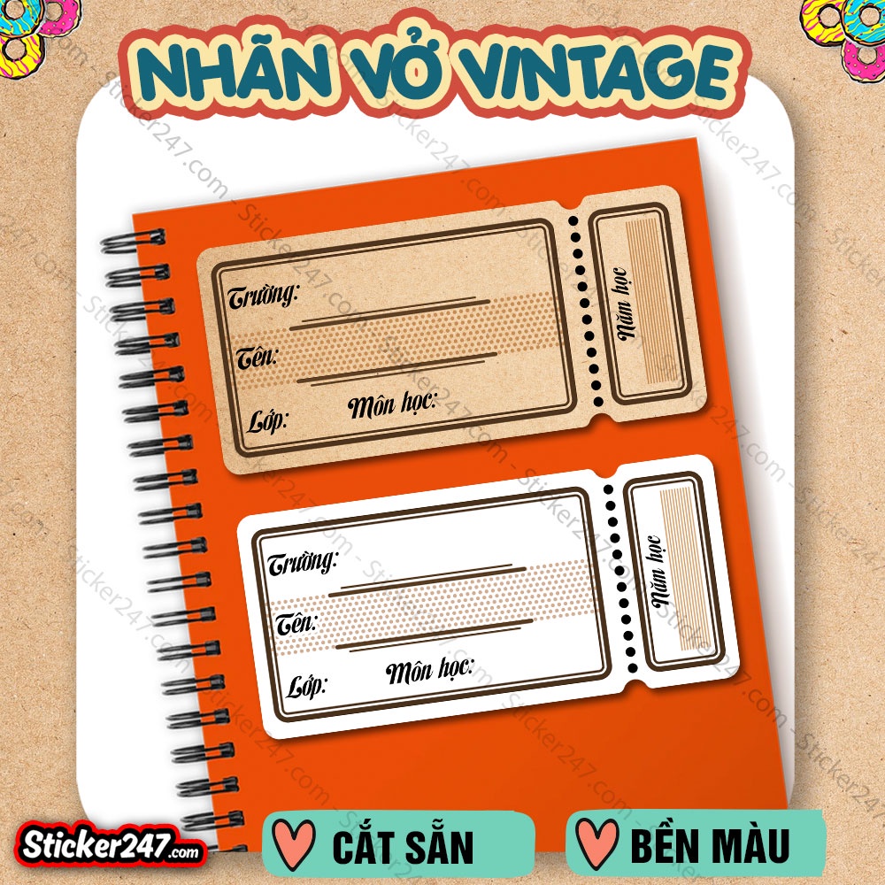 Nhãn Vở Vintage 𝑭𝒓𝒆𝒆𝒔𝒉𝒊𝒑 Nhãn Tên Phong Cách Tấm Vé Cổ Điển - Cắt Sẵn - Sticker Vintage Dán Nhãn Vở, Tập, Sổ, Sách