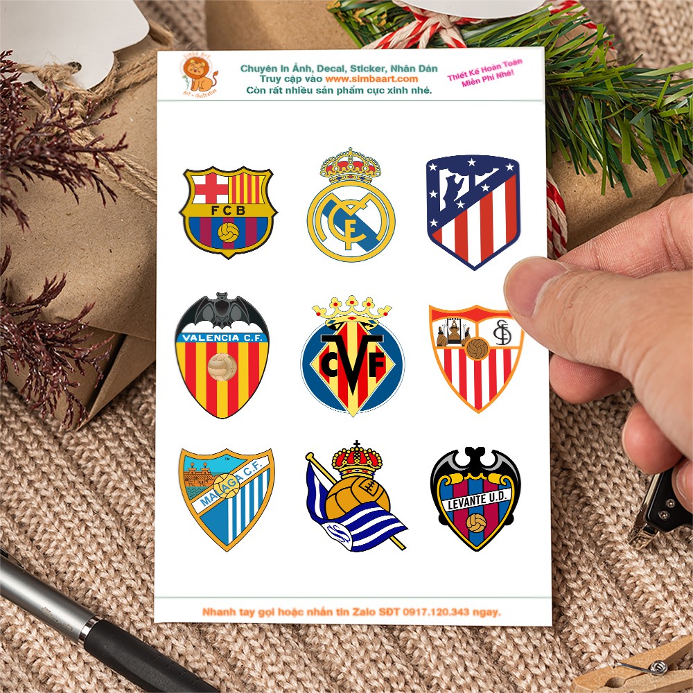 Sticker, nhãn dán, decal Logo các câu lạc bộ bóng đá Anh, Pháp, Đức, Ý, Tây Ban Nha, MU, Barcelona, Real Madrid, Arsenal