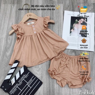 Bộ quần áo váy viền bèo chất đũi siêu mát cho bé gái