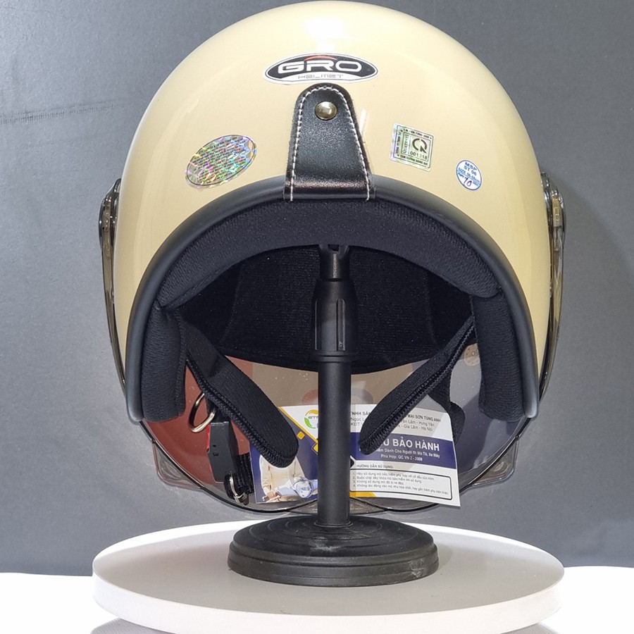 Nón bảo hiểm 3/4 đầu GRO HELMET chính hãng, kính ngắn màu trà, chất lượng cao