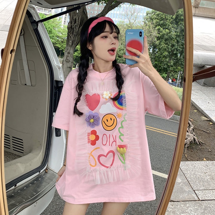 Áo Thun Tay Ngắn In Hình Hoa Tulip Thời Trang Dành Cho Nữ