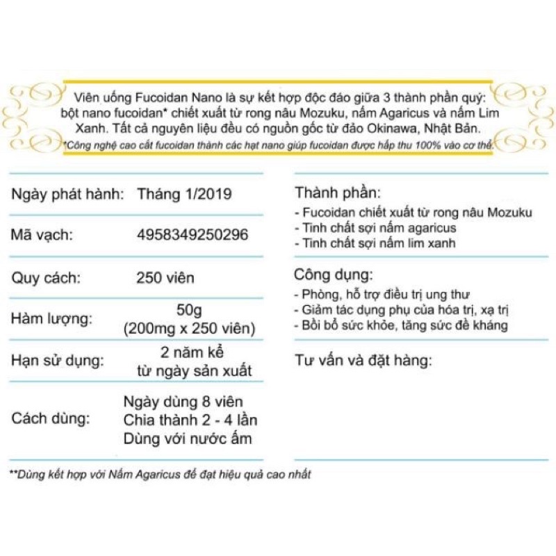 Viên uống Fucoidan Nano Tsubu 180 viên Nhật Bản
