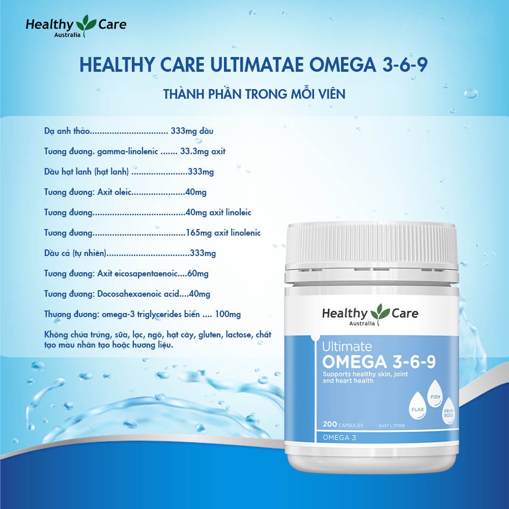 Combo 2 Hộp Hỗ Trợ Tim Mạch, Huyết Áp Healthy Care Omega 3 6 9 Ultimate 200 Viên