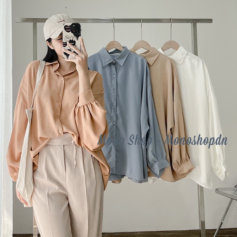 Áo sơ mi lụa phom rộng tay phồng hàng đẹp Ảnh thật/ sẵn