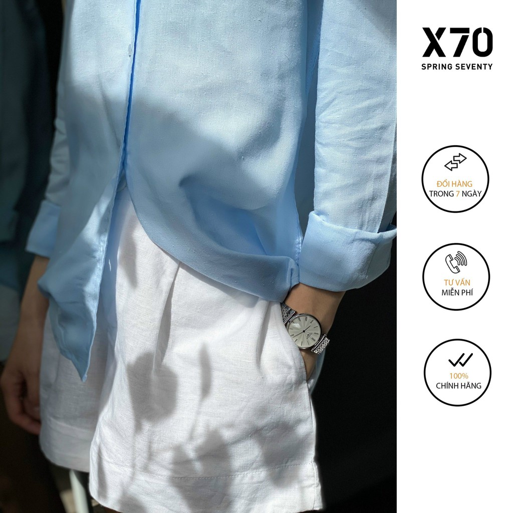 Áo Sơ Mi Nữ Trơn Dài Tay Linen Thiết Kế Cổ Trụ Thời Trang X70 - 01540002