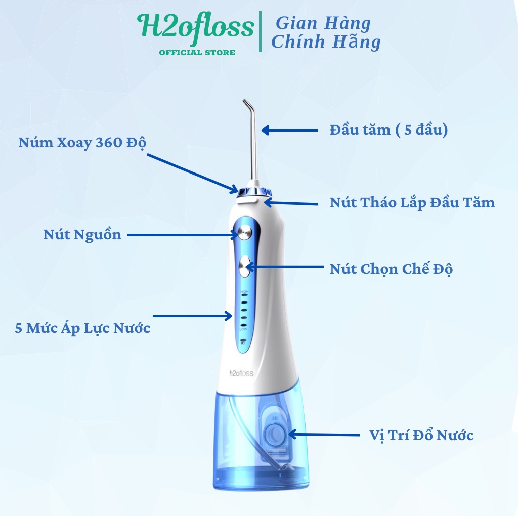 Máy Tăm Nước, Tăm Nước H2ofloss HF- 9P Chống Thấm Nước, Chính Hãng Phiên Bản 2022