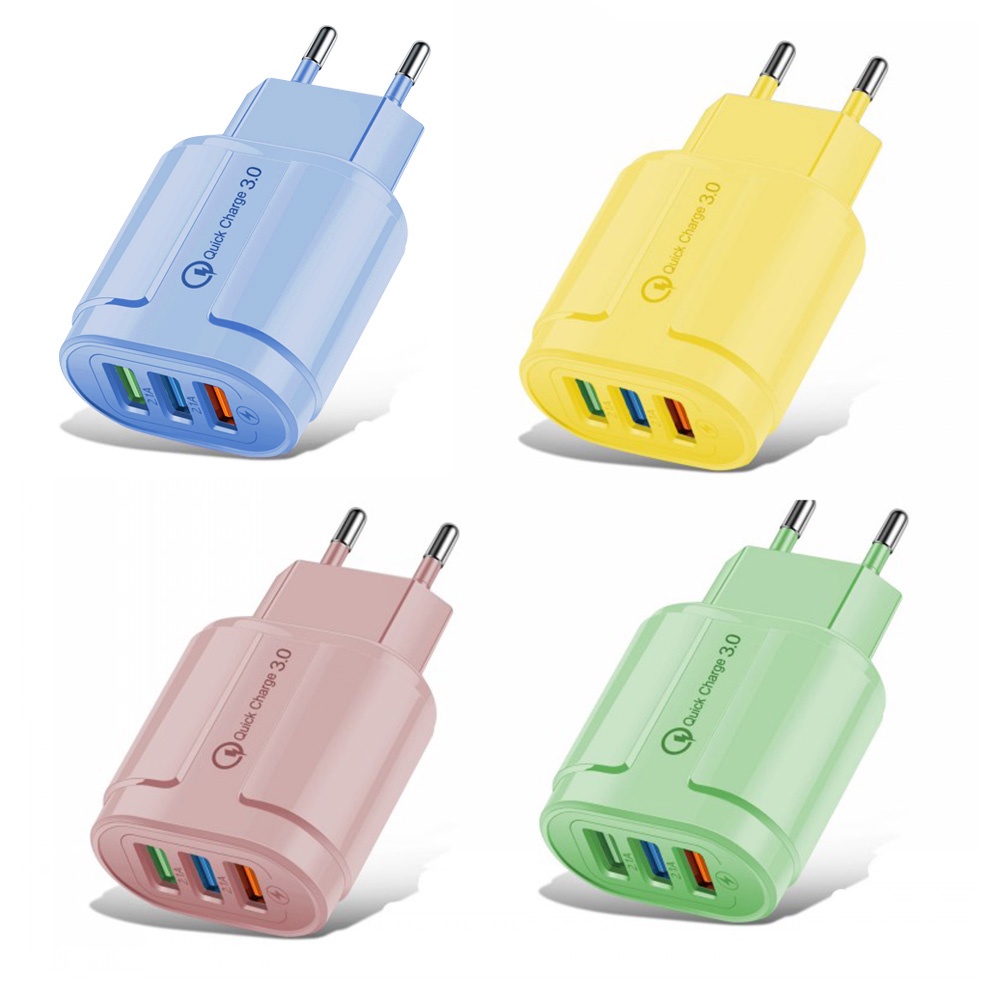 Cốc Sạc Nhanh 2000MA 3 Cổng Usb 3.0 Màu Macaron Tương Thích Với iPhone/Android