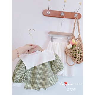 Set áo kẻ 6 cúc cv trắng bé gái (10-30kg)