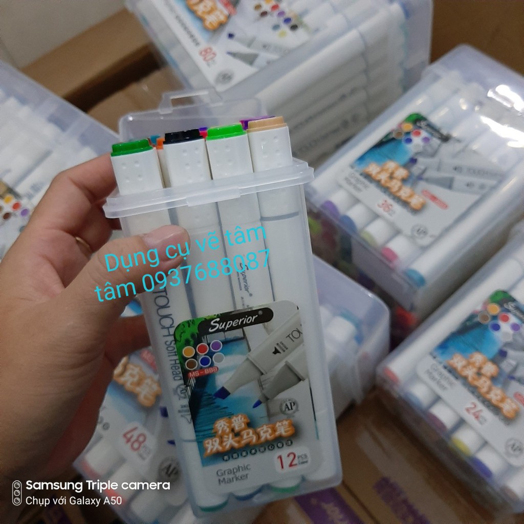 [ TÂM TÂM ]-Marker touch soft head bộ 12 màu hộp nhựa (Tặng giấy mẫu test màu)-