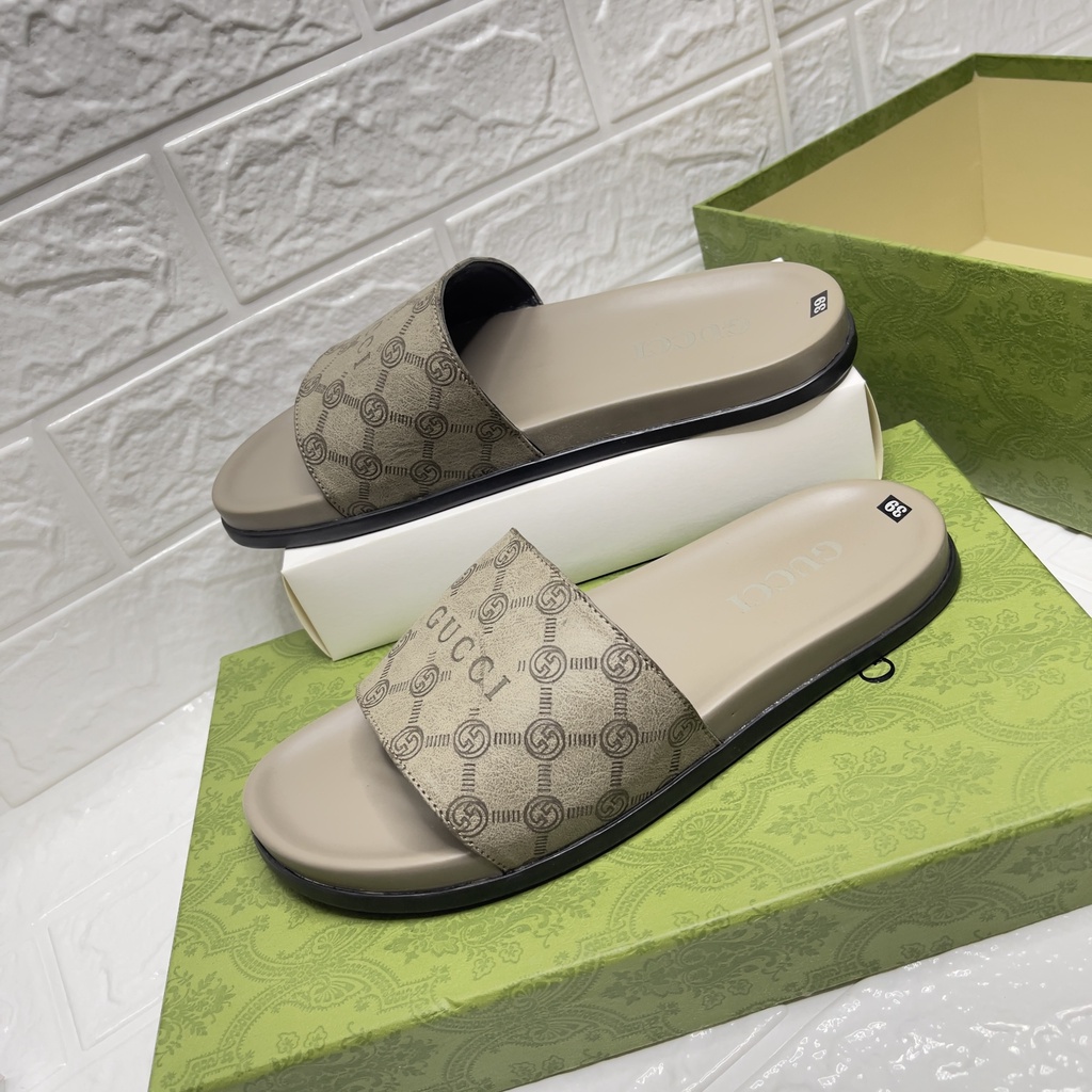 Dép Guccii unisex bản da thật cao cấp , dép quai ngang nam nữ 2022 bản đế cao su mềm bao đi nước