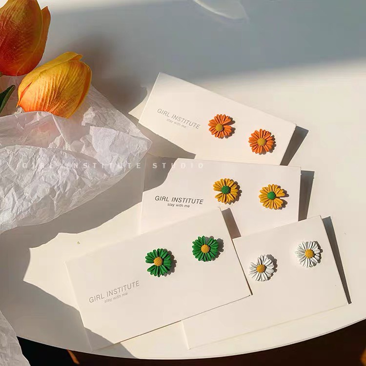 Khuyên tai phối hình hoa hướng dương phong cách Hàn Quốc đơn giản xinh xắn thời trang mùa hè dành cho nữ