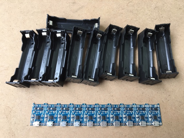 Combo 10 Đế Pin 18650 + 10 Mạch Sạc Pin Li-ion Tự Ngắt