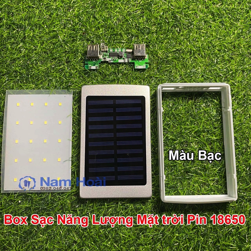Box sạc dự năng lượng mặt trời 5 pin 18650 tích hợp Led siêu sáng