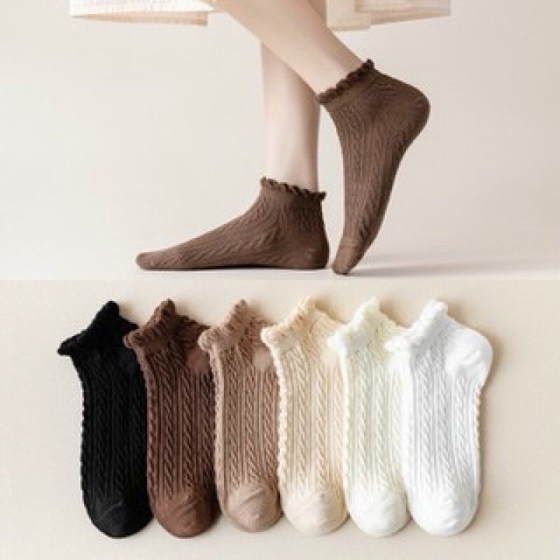 Tất nữ cổ bèo xuất Hàn, tất cotton nữ cổ ngắn đẹp xuất sắc(sét 5 đôi )