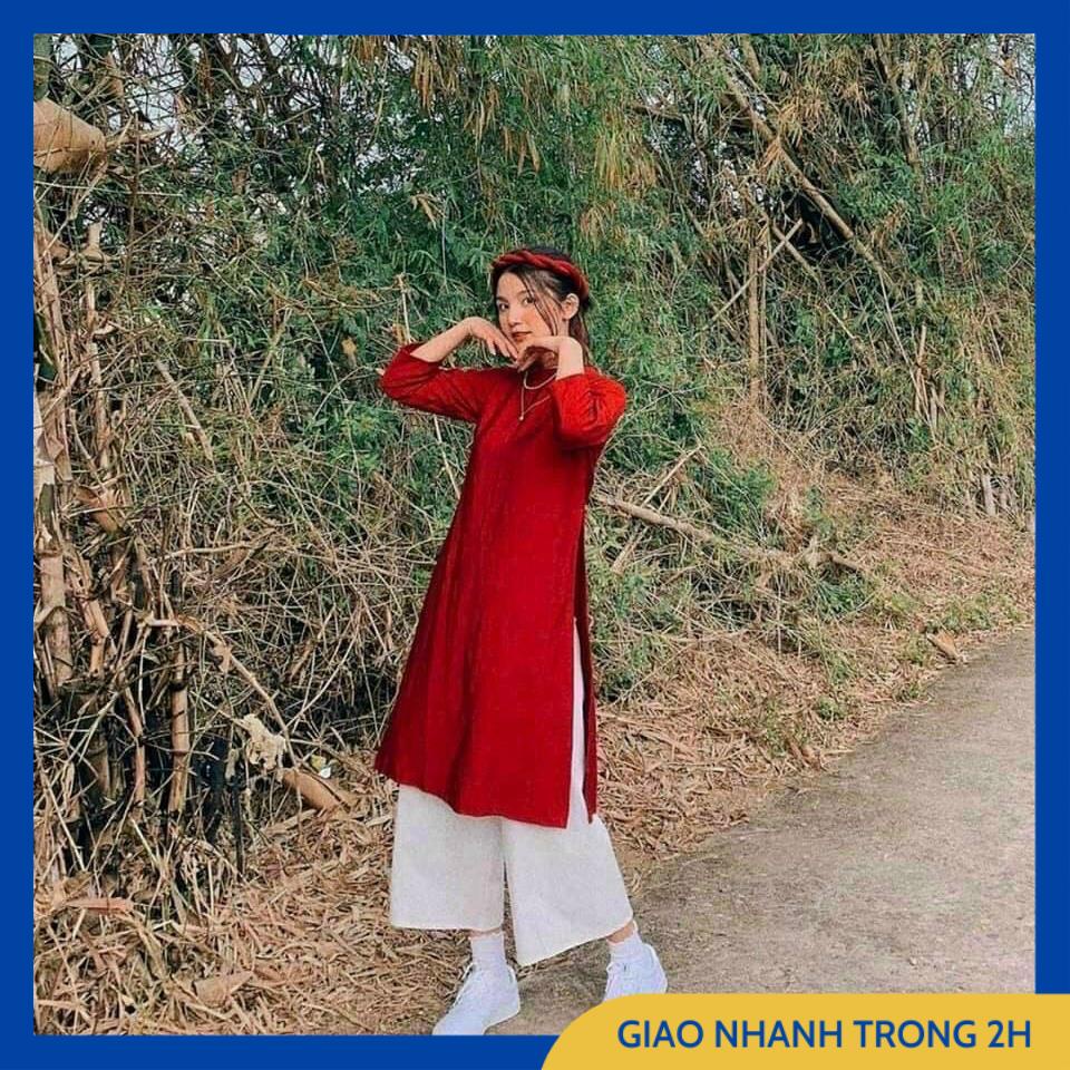 Áo Dài May Sẳn, Áo Dài Cách Tân Đỏ Phối Quần Suông Trắng Chất Vải Cao Cấp Áo Dài Tết Nữ Trẻ Trung, Nhí Nhảnh.