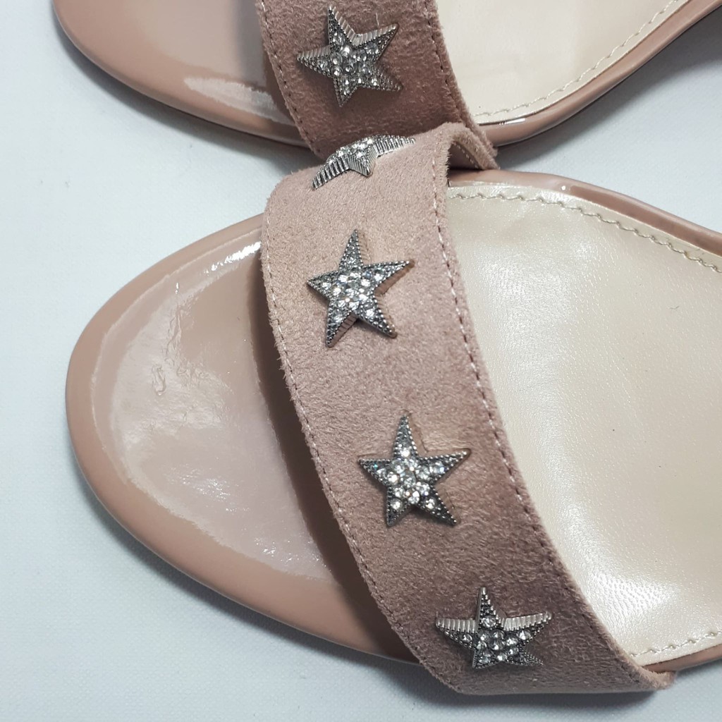 (SIZE 39 - 245) Sandal DAPHNE quai ngang, đính họa tiết ngôi sao, gót vuông 7cm