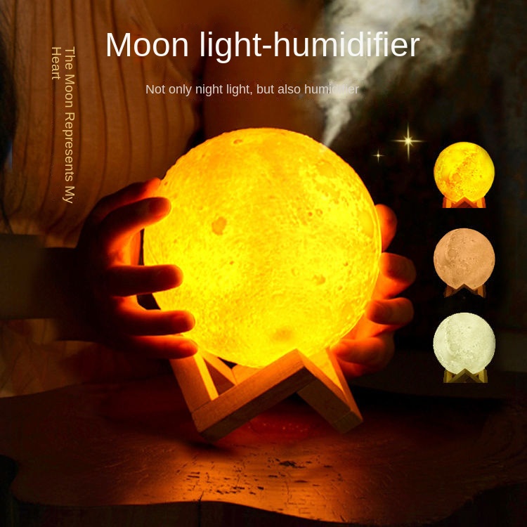 Máy Phun Sương Tạo Độ Ẩm Không Khí Để Bàn Hình Mặt Trăng Dễ Thương