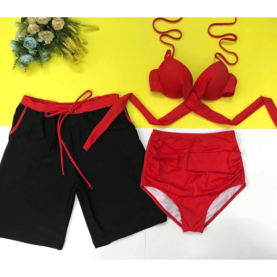 BIKINI, COMBO ĐỒ BƠI CẶP NAM NỮ LIỀN THÂN NÂNG NGỰC BELLA MS90