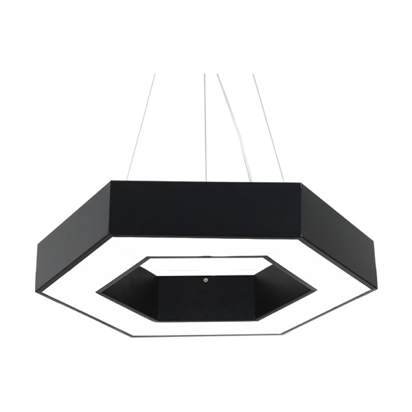 Đèn LED thả trần hình tròn, lục giác màu đen cho văn phòng, quán cafe ánh sáng trắng