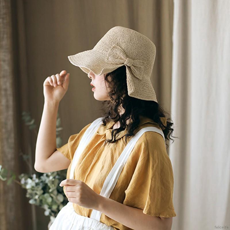 Nón cói tai bèo đính nơ phong cách vintage dành cho nữ