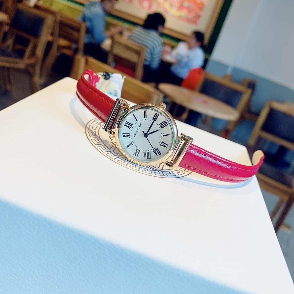 Đồng hồ nữ dây da mặt tròn đường kính 28mm đồng hồ đeo tay nữ chính hãng đẹp chống nước Anne Klein AK/2246CRRD