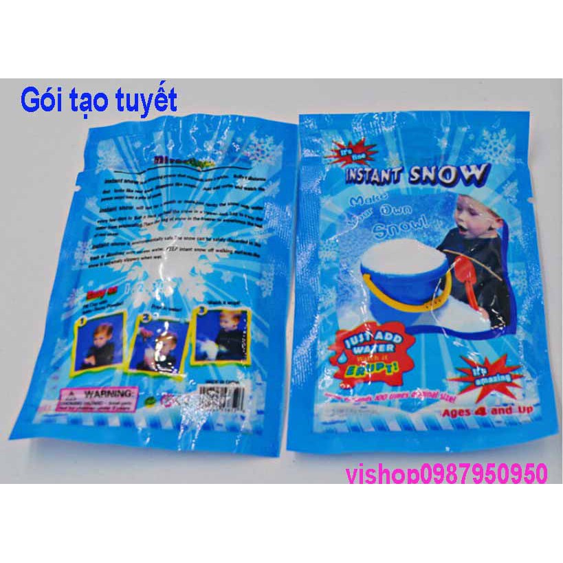 (200 gói) Combo 200/100 gói tuyết xanh bông bạc.Tuyết nhân tạo vỏ xanh làm slime mây,làm tuyết giả trang trí giáng sinh