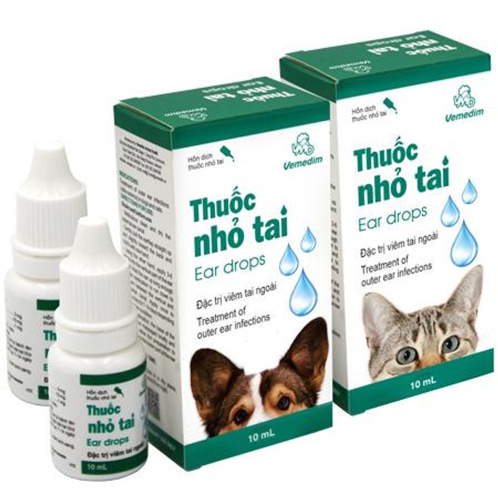 Nhỏ viêm tai chó mèo Vemedim 10ml, ve rận nấm tai thú cưng Con Mèo Xiêm