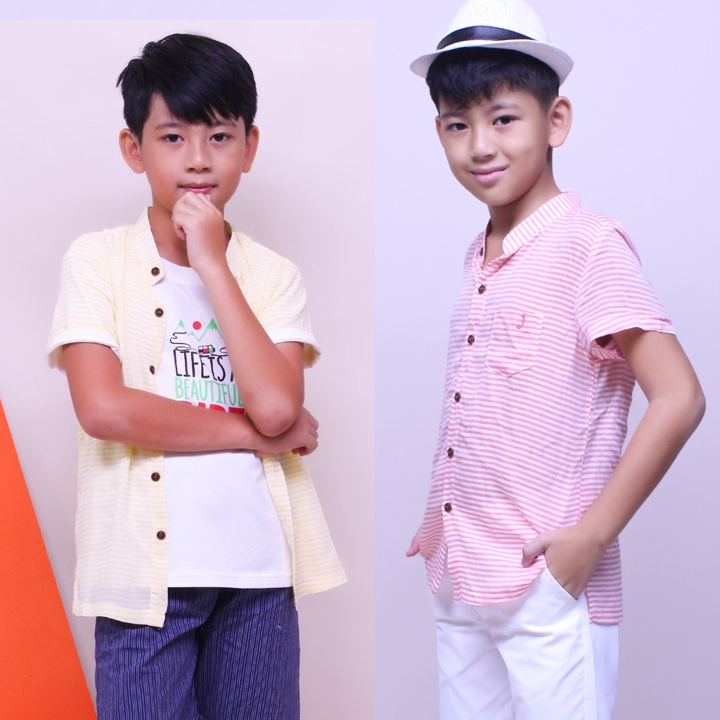 Áo sơ mi tay ngắn bé trai chất liệu tự nhiên vải mềm mịn, mỏng nhẹ cho những ngày hè Jadiny