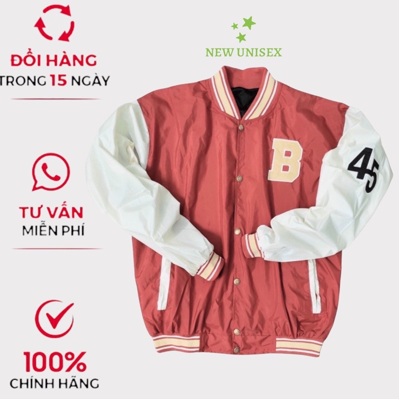 Áo Khoác Dù Das Kiểu Bomber Cúc Bấm Cánh Dơi in Logo Chữ B Lớn kèm số 45 Cách Tay tp07 [NewUnisex]