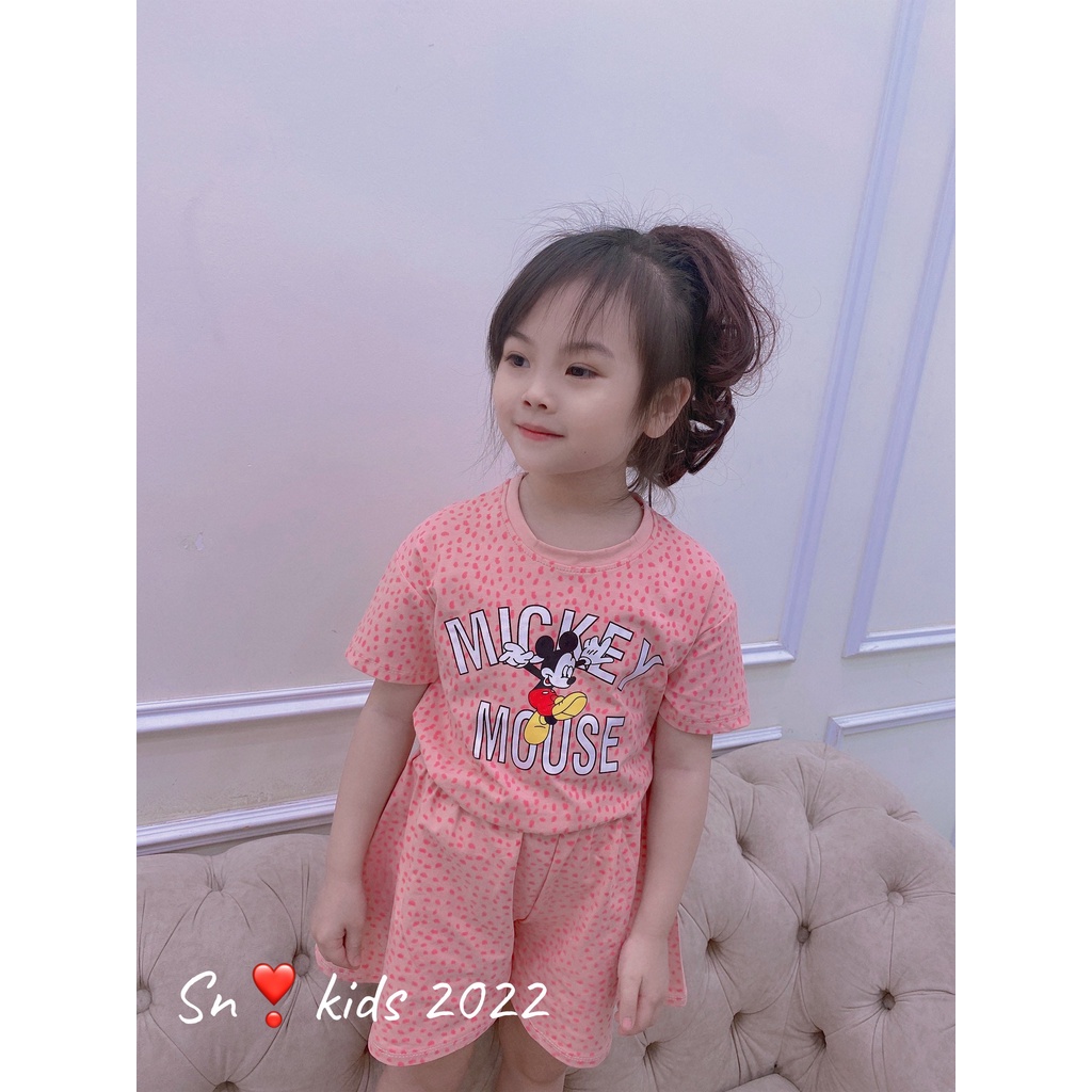 Bộ cộc tay bé gái, bộ mickey beo phối quần giả váy xinh xinh cho bé