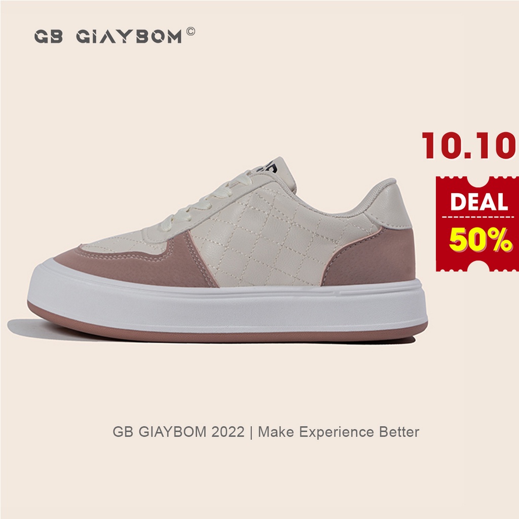 Giày Sneaker Nữ Đế Cao Giày BOM Da PU Mềm Êm Thích Hợp Đi Học, Chơi 2 Màu Trắng Tím Mới Nhất giayBOM GB Classics B1646