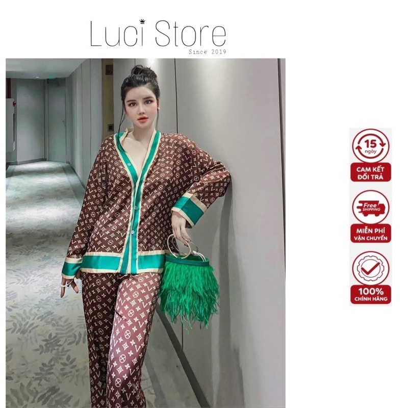 (Dưới 62kg) Đồ bộ pijama mặc nhà LỤA XƯỚC hàng chuẩn thiết kế cao cấp tay dài quần dài cực sang cho bạn nữ