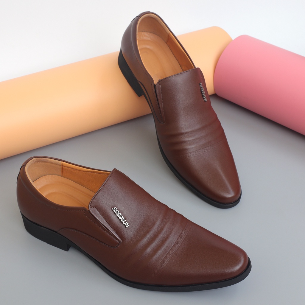 Giày tây da bò màu nâu, giày lười nam da bò đế cao su đúc - NeO4528na