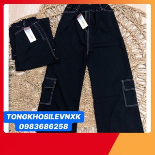 Thời Trang Tuổi Teen -  QUẦN ỐNG RỘNG DẬP CHỈ NỔI GIẢ JEAN HOT HIT -(Sắn)