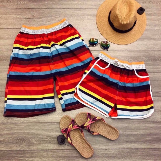 Quần đi biển cặp mẫu kẻ đỏ