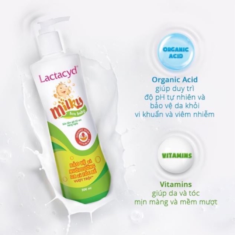 Sữa Tắm gội cho Bé LACTACYD Milky 500 ml