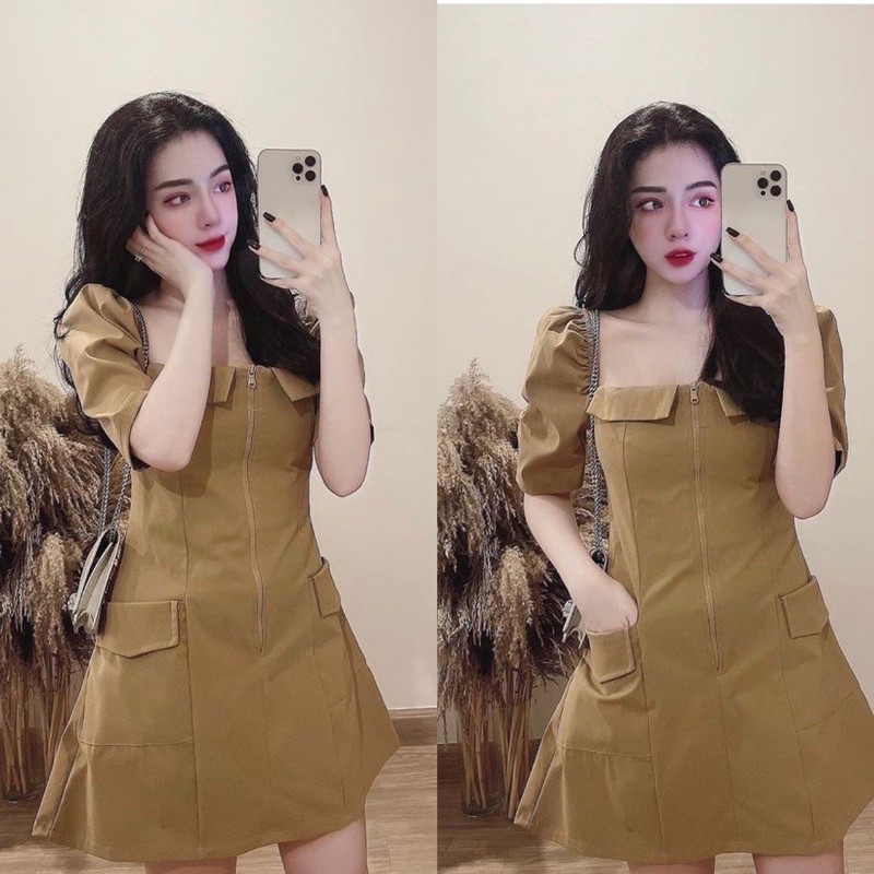 [FREESHIP - HÀNG LOẠI 1] VÁY CỔ VUÔNG CHẤT THÔ TÚI NẮP SIÊU HOT