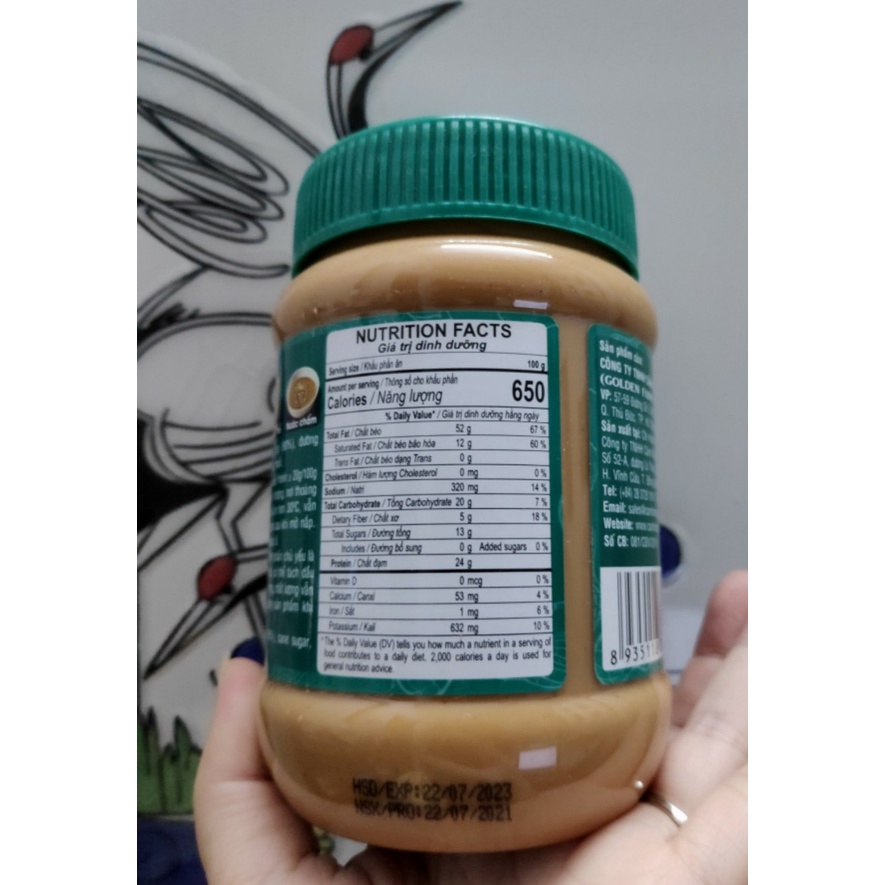 Date 7/23- Bơ Đậu Phộng Mịn Peanut Butter Creamy Golden Farm 510g - CHÍNH HÃNG